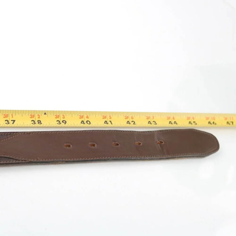 DunDee Mens Belt Size 42 Western Brown Leather Gold Tone Prong D-Ring Buckle
